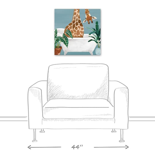 Giraffe In The Tub 20" x 20" Canvas Wall Art